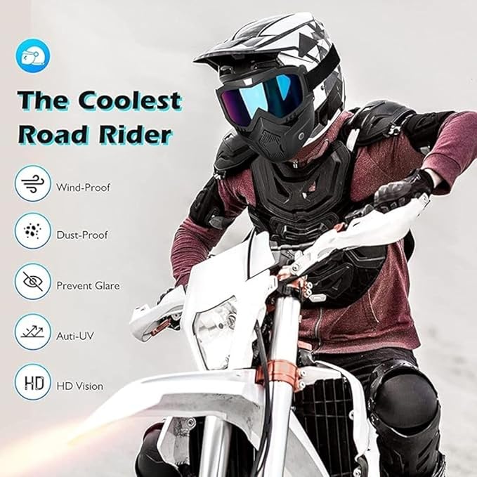 BELARO Goggle Mask Anti Scratch UV Protective Open Face & Eyewear Windproof Dirt Shield Adjustable Strap Soft Foam Padded Detachable for Cycling Bike Off Road Racing Riding Unisex