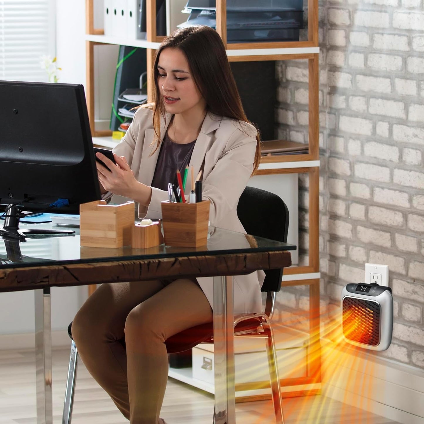 800 Convenient Wall Outlet Heater with Adjustable Thermostat Programmable 12 Hour Timer Auto Shut-Off - Mini Ceramic Heater Quiet and Space Saving