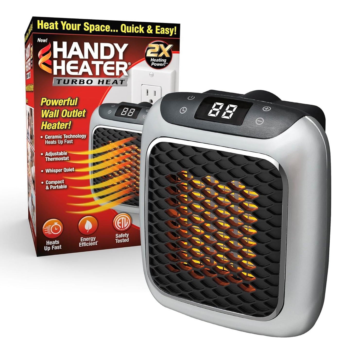800 Convenient Wall Outlet Heater with Adjustable Thermostat Programmable 12 Hour Timer Auto Shut-Off - Mini Ceramic Heater Quiet and Space Saving
